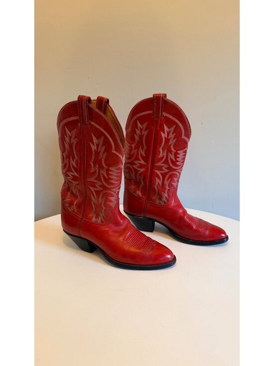 Vintage Tony Lama Red Leather Cowboy Boots Men\'s Size 10 D Black Label USA main image 14